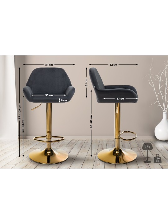 Barová stolička Braga Gold Velvet, čierna
