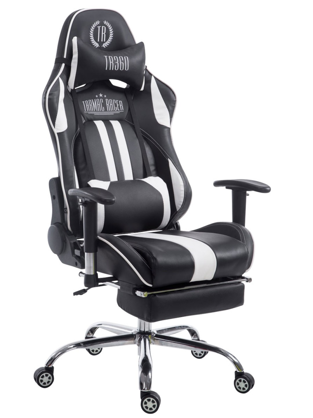 Závodná kancelárska stolička Limit V2 z umelej kože s opierkou nôh, čierna/biela