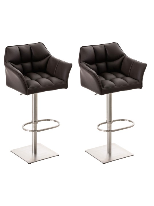 Sada 2 barových stoličiek Damaso z umelej kože nerez, hnedá