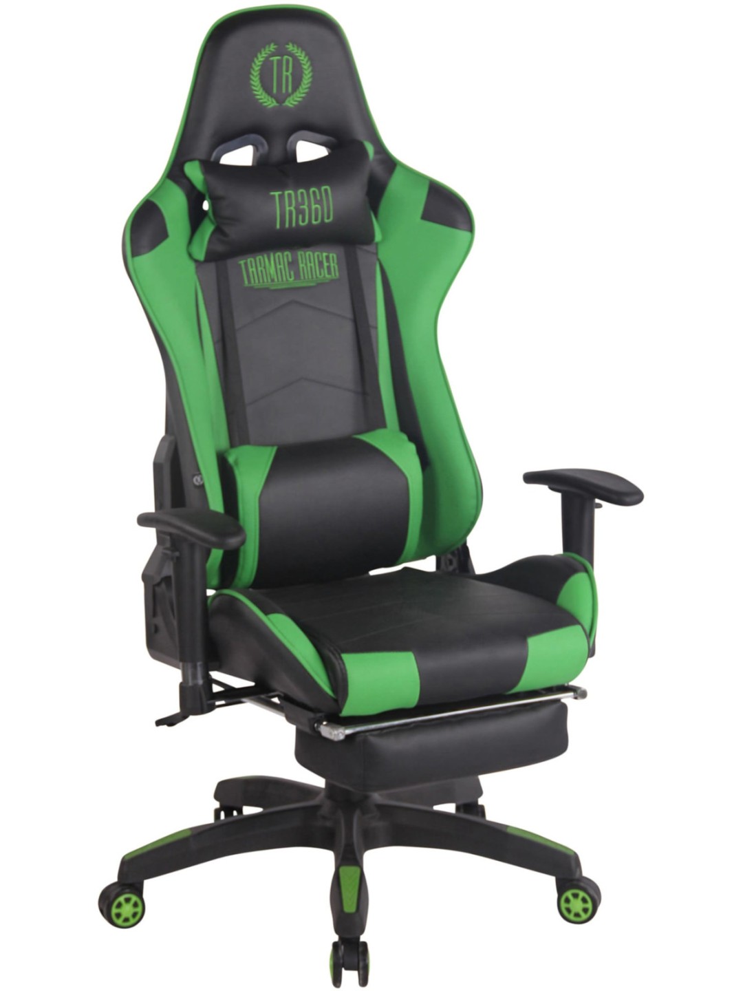 Závodná kancelárska stolička Turbo s opierkou nôh, čierna/zelená