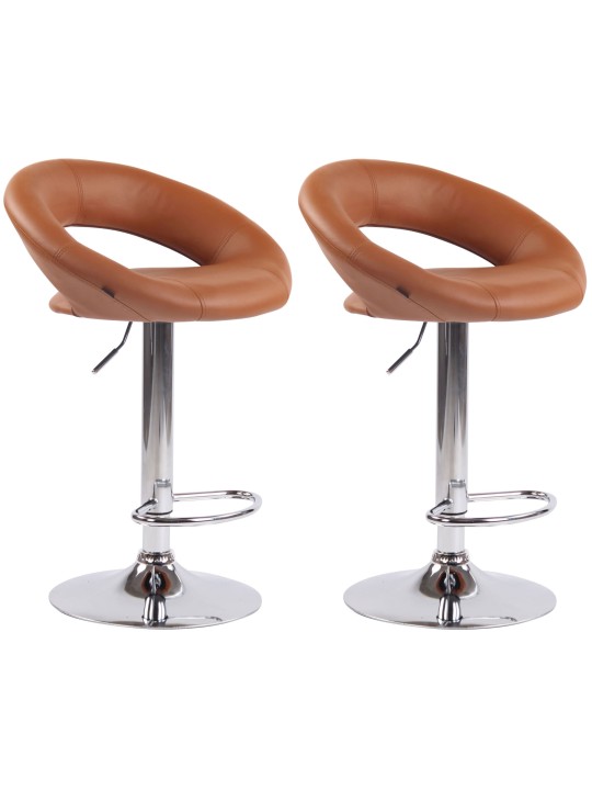 Sada 2 barových stoličiek Olinda umelá koža chróm, svetlohnedá