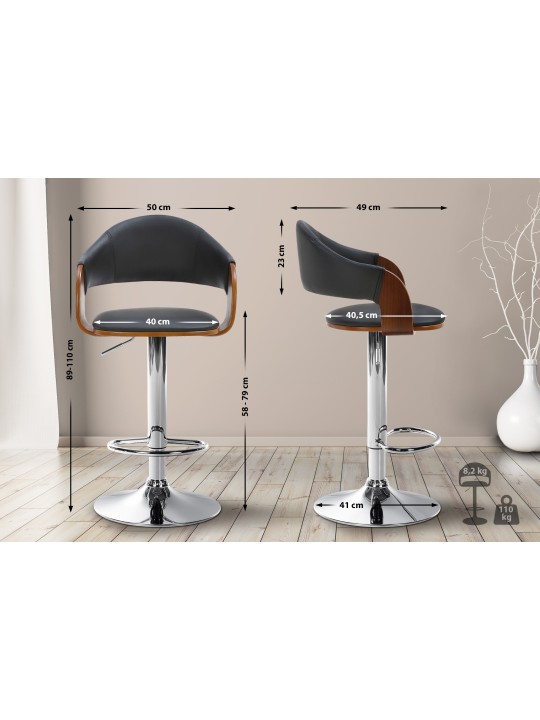 Barová stolička Nilse umelá koža chróm, orech/čierna