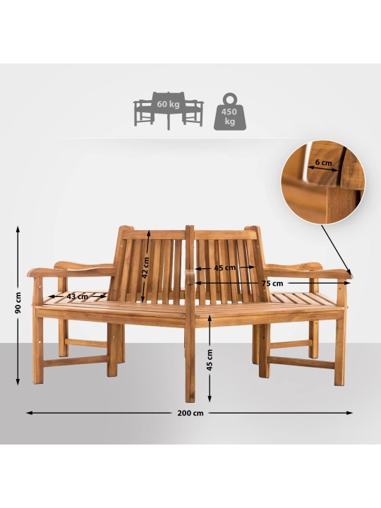 Lavička na strom Sonja s podrúčkami 200 cm, teak