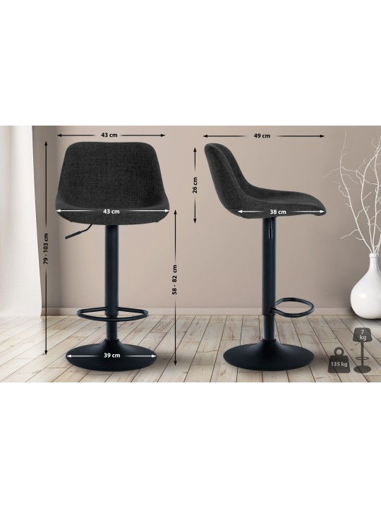 Súprava 2 barových stoličiek loft látka, čierna