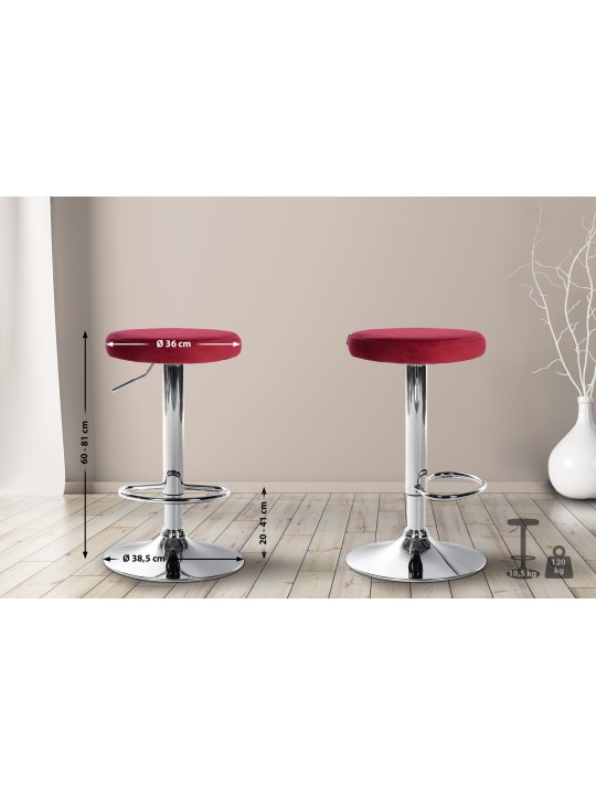 Barová stolička Ponte velvet chrome, červená