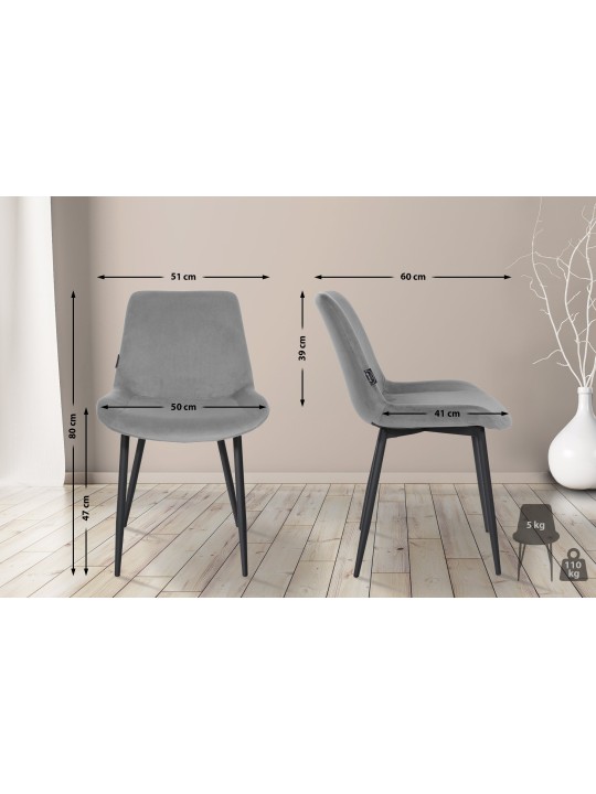 Sada 4 jedálenských stoličiek Victoria velvet, sivá
