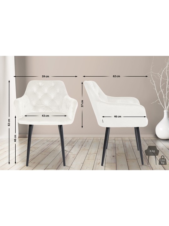 Zamatová jedálenská stolička Stanley, krémová