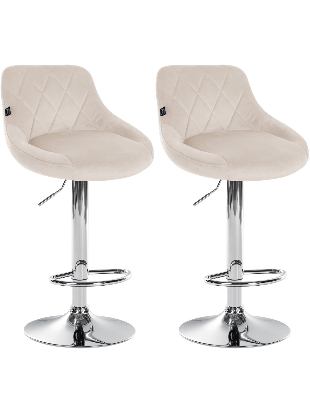 Sada 2 barových stoličiek Lazio zamatový chróm, krémová