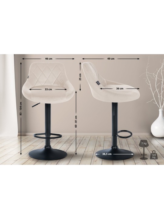 Sada 2 barových stoličiek Lazio velvet, krémová