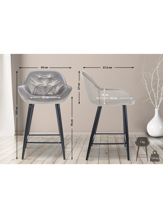 Barová stolička Gibson 76 velvet, sivá