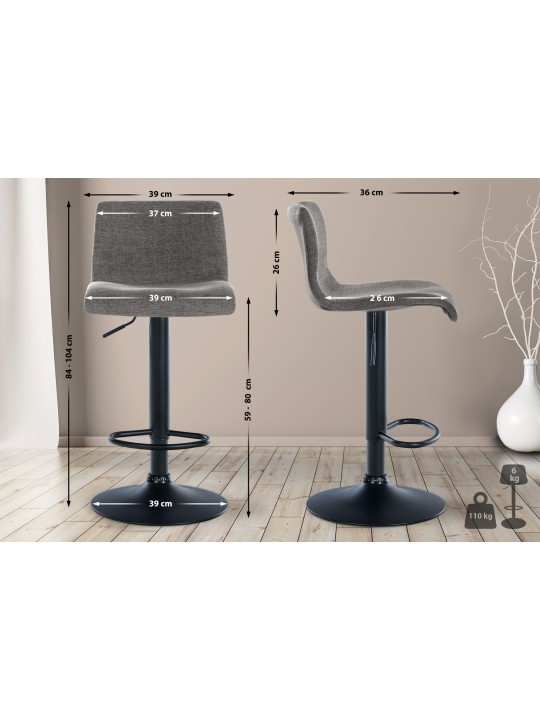 Barová stolička Branford látka, svetlosivá