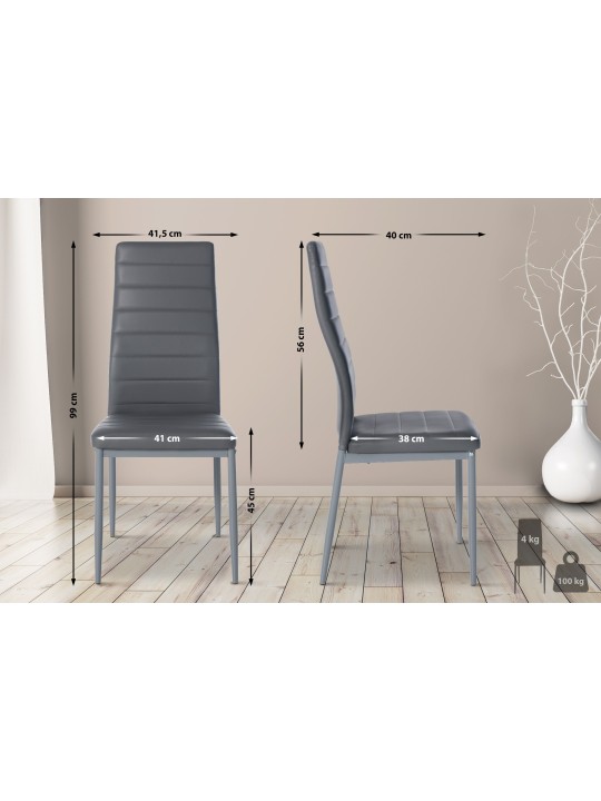 Sada 4 jedálenských stoličiek Mayfair z umelej kože, sivá