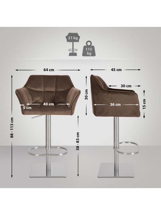 Barová stolička Damaso E velvet, hnedá