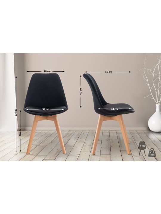 Sada 4 stoličiek Linares látka, čierna