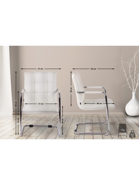 Kreslo pre návštevy Gandia z umelej kože chróm, biela
