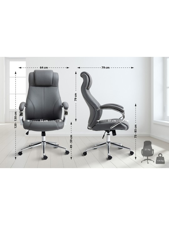 Kancelárske kreslo Salford pravá koža, sivá