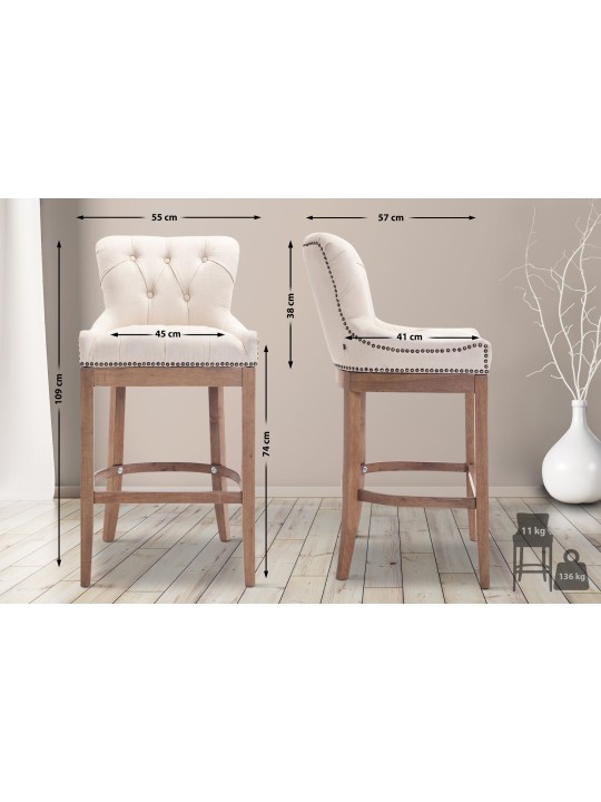 Barová stolička tkanina Lakewood, starožitné svetlo, krémová