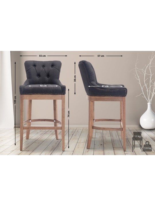 Barová stolička tkanina Lakewood, starožitné svetlo, tmavosivá