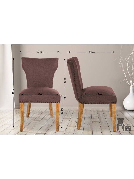 Súprava 2 jedálenských stoličiek Zadar látka antik-svetlá, hnedá