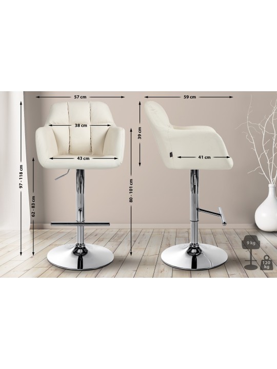 Barová stolička Natoma umelá koža chróm, krémová