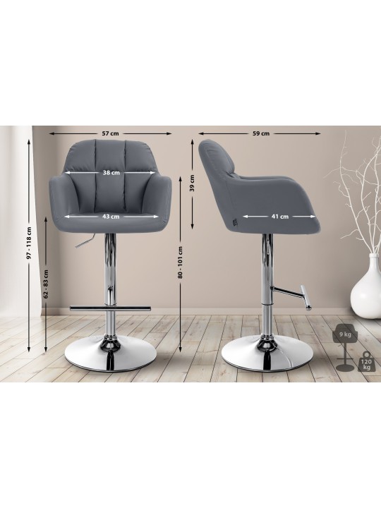Barová stolička Natoma umelá koža chróm, sivá