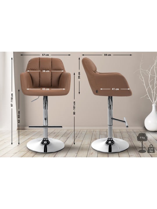 Barová stolička Natoma umelá koža chróm, svetlohnedá