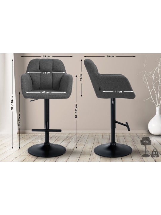 Barová stolička látka Natoma, tmavosivá