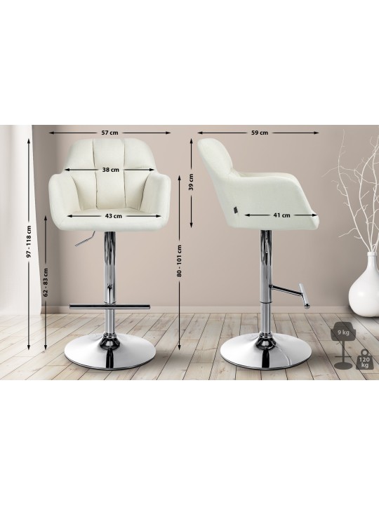 Barová stolička Natoma látka chróm, krémová