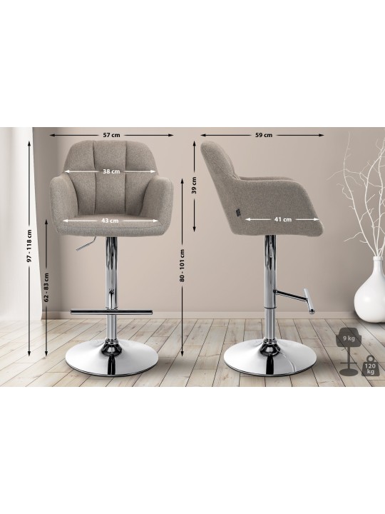 Barová stolička Natoma látka chróm, šedohnedá