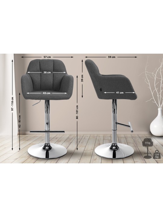 Barová stolička Natoma látka chróm, tmavosivá