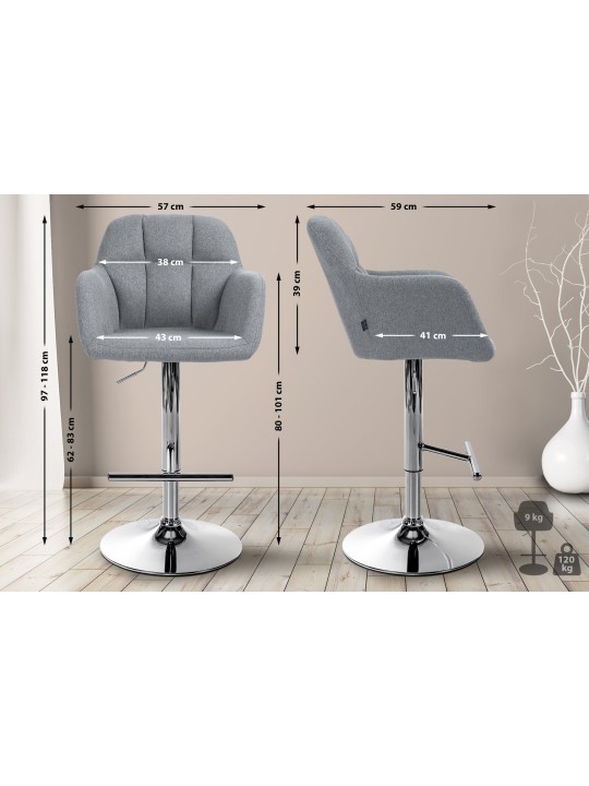 Barová stolička Natoma látka chróm, sivá