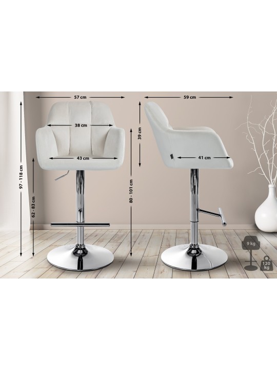 Barová stolička Natoma velvet chrome, krémová
