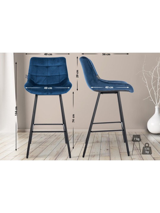 Barová stolička Weston velvet, modrá