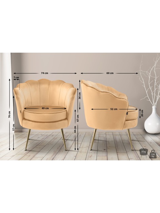 Stolička Rosita velvet, žltá