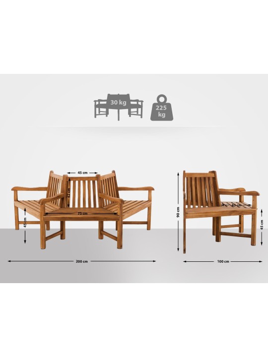 Lavička na strom Kenna s podrúčkou polkruhová 200 cm, teak