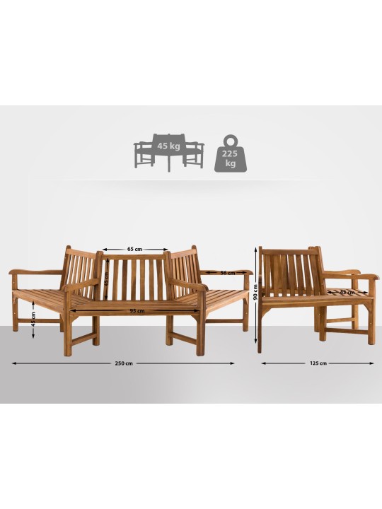 Lavička na strom Kenna s podrúčkou polkruhová 250 cm, teak