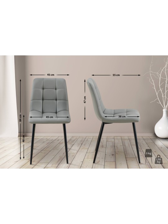 Sada 4 jedálenských stoličiek Antibes z umelej kože, svetlosivá