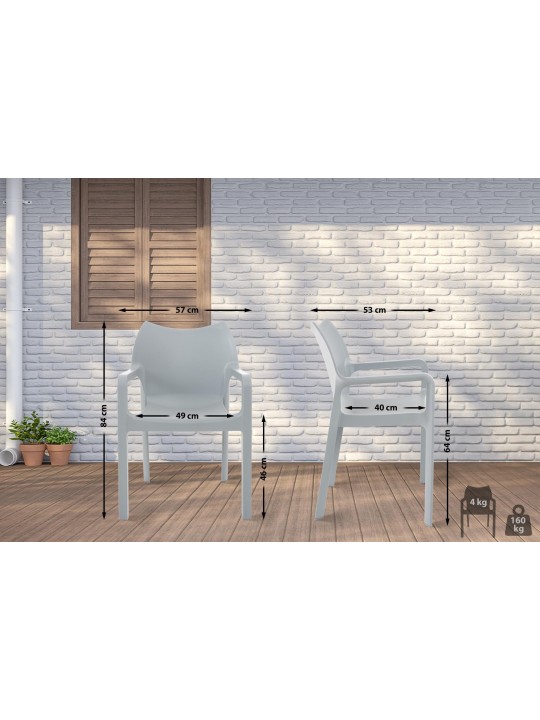 SET 2 stohovacích stoličiek DIVA, svetlosivá