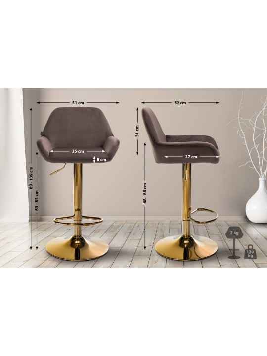 Sada 2 barových stoličiek Braga Gold Velvet, hnedá