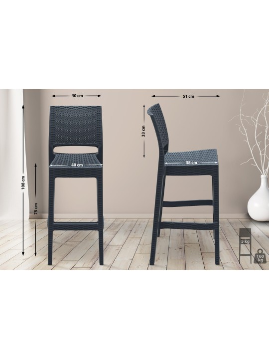 Sada 4 barových stoličiek Jamajka, tmavosivá