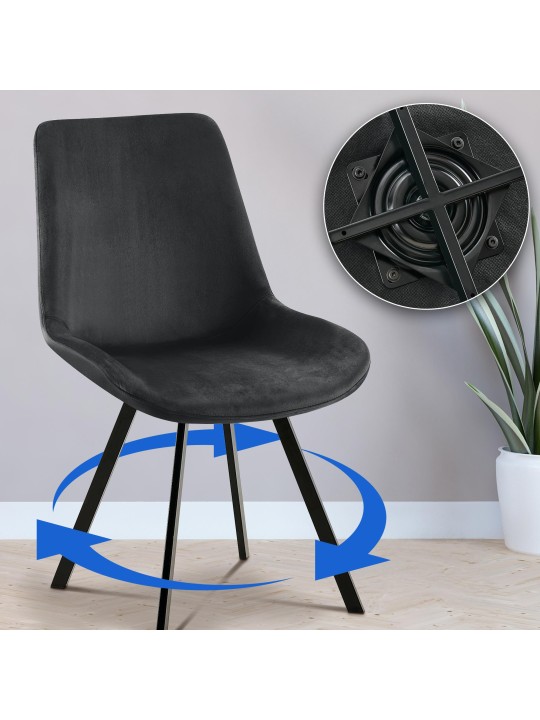 Zamatová jedálenská stolička Lewes, čierna