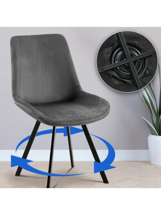 Zamatová jedálenská stolička Lewes, tmavosivá