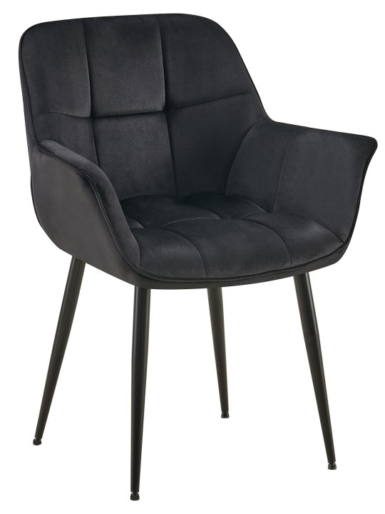 Zamatová jedálenská stolička Roseville, čierna