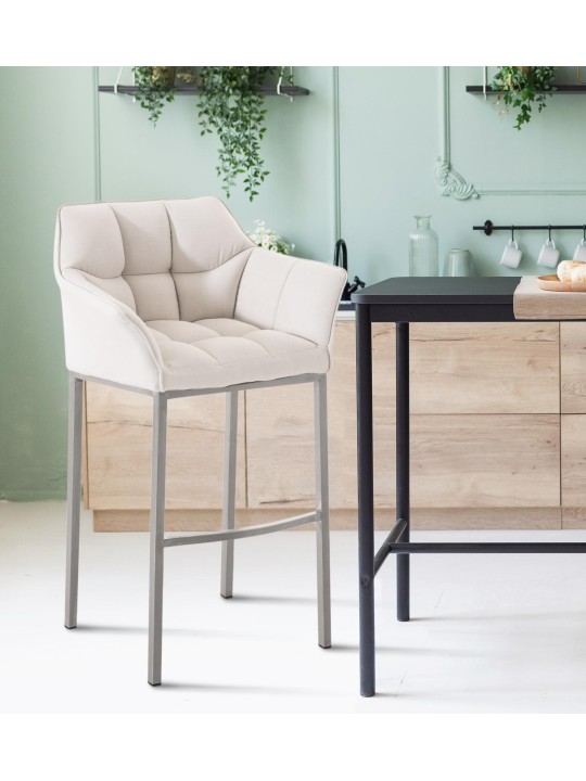 Barová stolička Damaso E látka so 4-stopovým rámom, biela