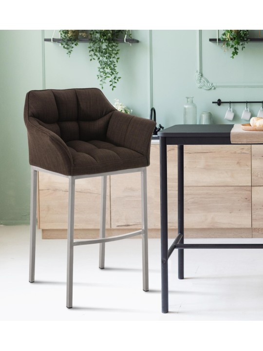 Barová stolička Damaso E látka so 4-stopovým rámom, hnedá