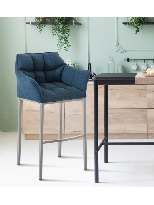 Barová stolička Damaso E látka so 4-stopovým rámom, modrá