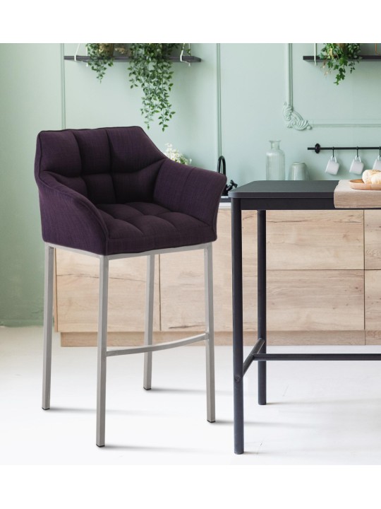 Barová stolička Damaso E látka so 4-stopovým rámom, fialová