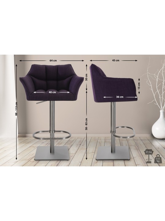 Barová stolička Damaso E látka, fialová