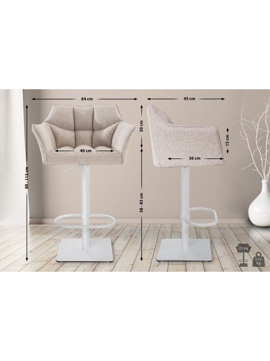 Barová stolička Damaso W látka, slonová kosť