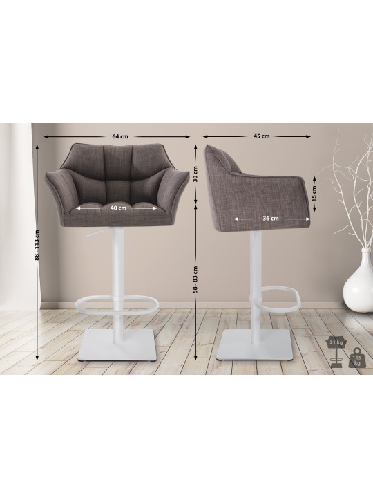 Barová stolička Damaso W látka, sivá